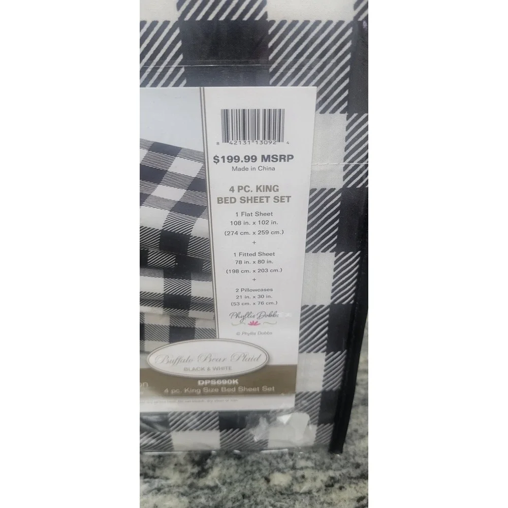 Virah Bella - Buffalo Bear Plaid - Black & White 4-Piece Sheet Set